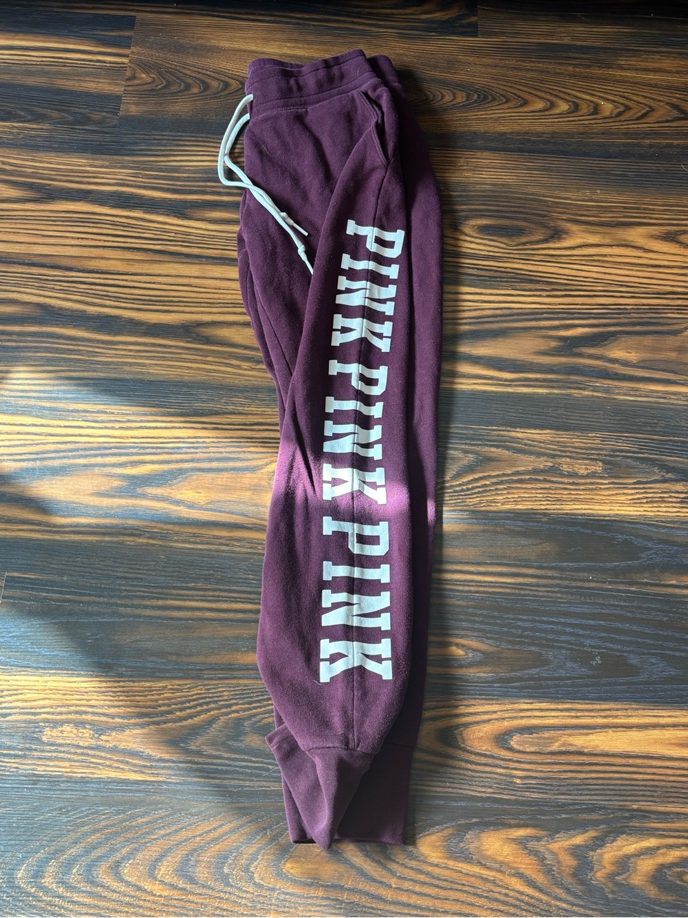 PINK Victoria's Secret Maroon Track Joggers with White Logo